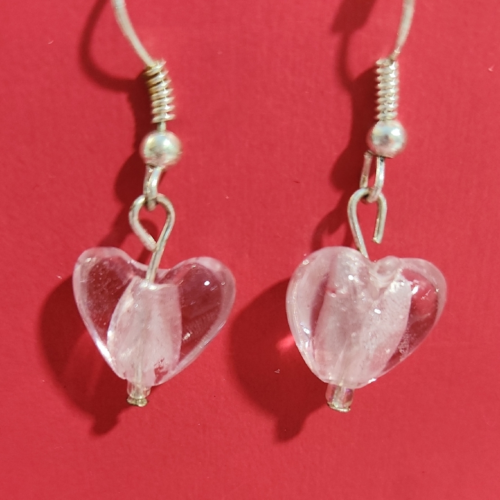 Dainty Silver Heart Earrings with Crystal Beads
